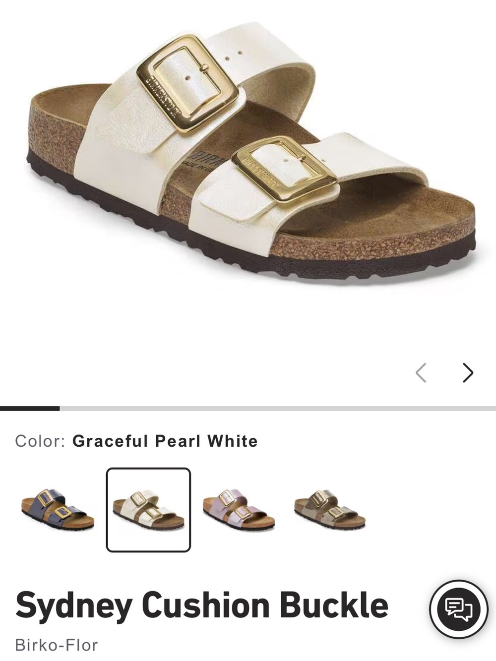 Birkenstock Graceful Pearl White Sydney Cushion Buckle Sandal with Gold Buckles - Picture 3 of 14